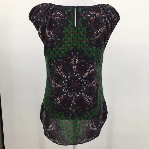 Charlotte Brody Blouse Womens XS Green Blue‎ Wool Boho Top Lined Medallion - Picture 5 of 12